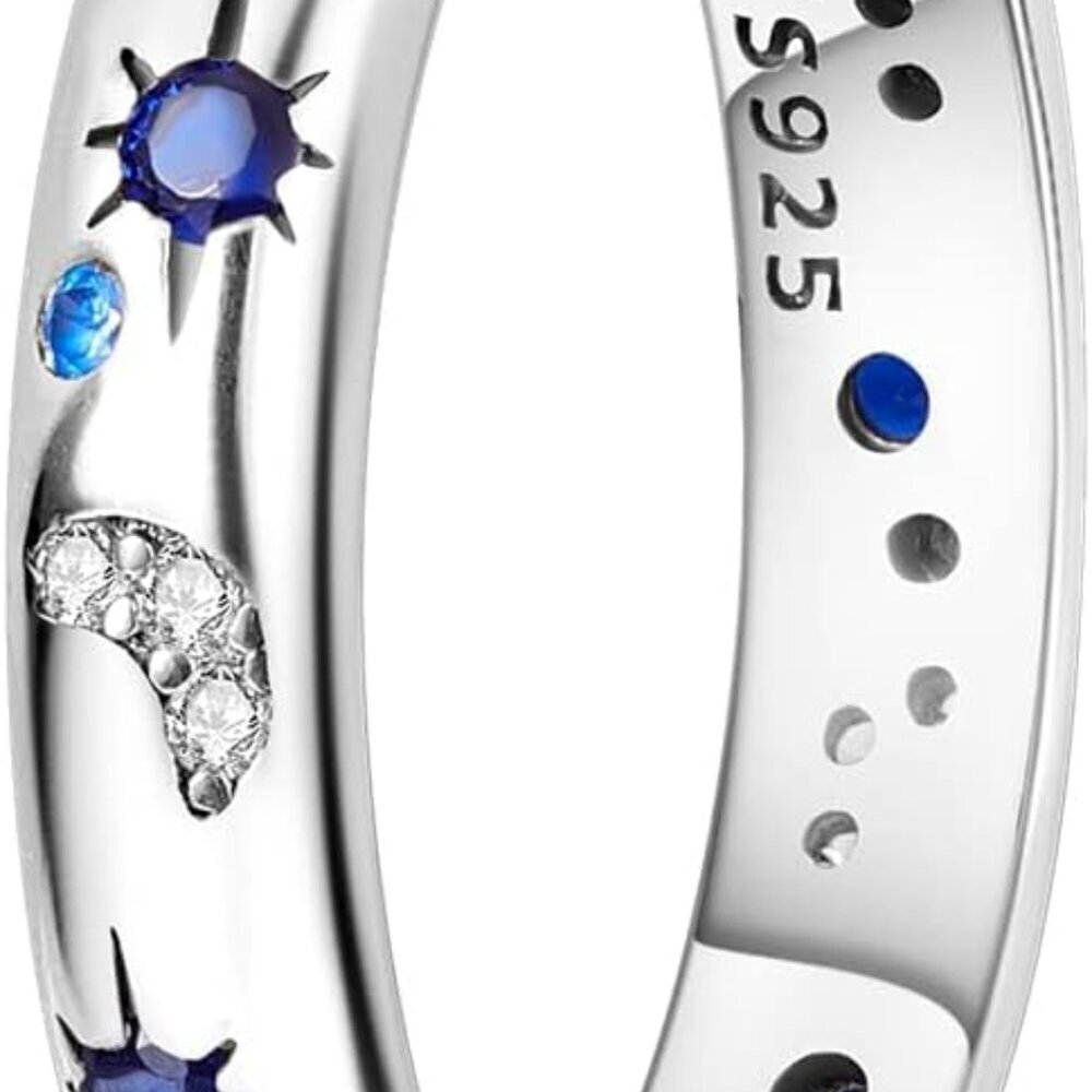 925 Sterling Silver Women Rings Moon Star Ring Evil Eye Ring Colorful Cubic Zirc